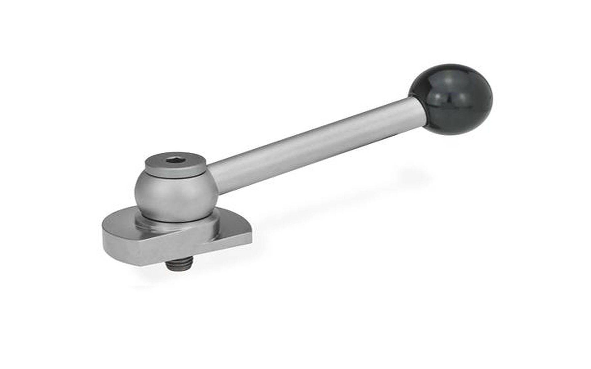 Clamping latch with ball handle, angled, clamping upwards, stainless steel