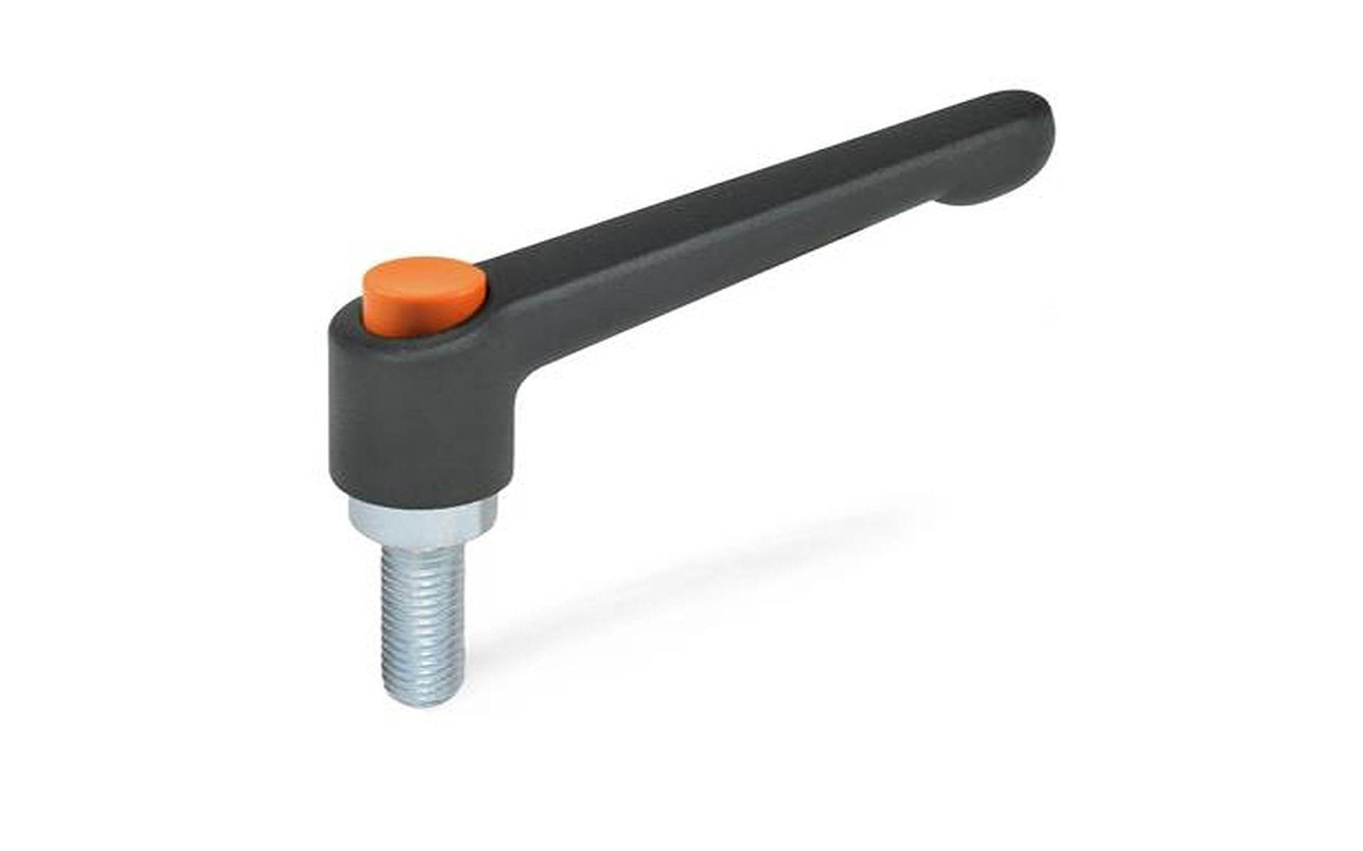 Adjustable clamping lever, with release button, die-cast zinc, galvanized steel screw