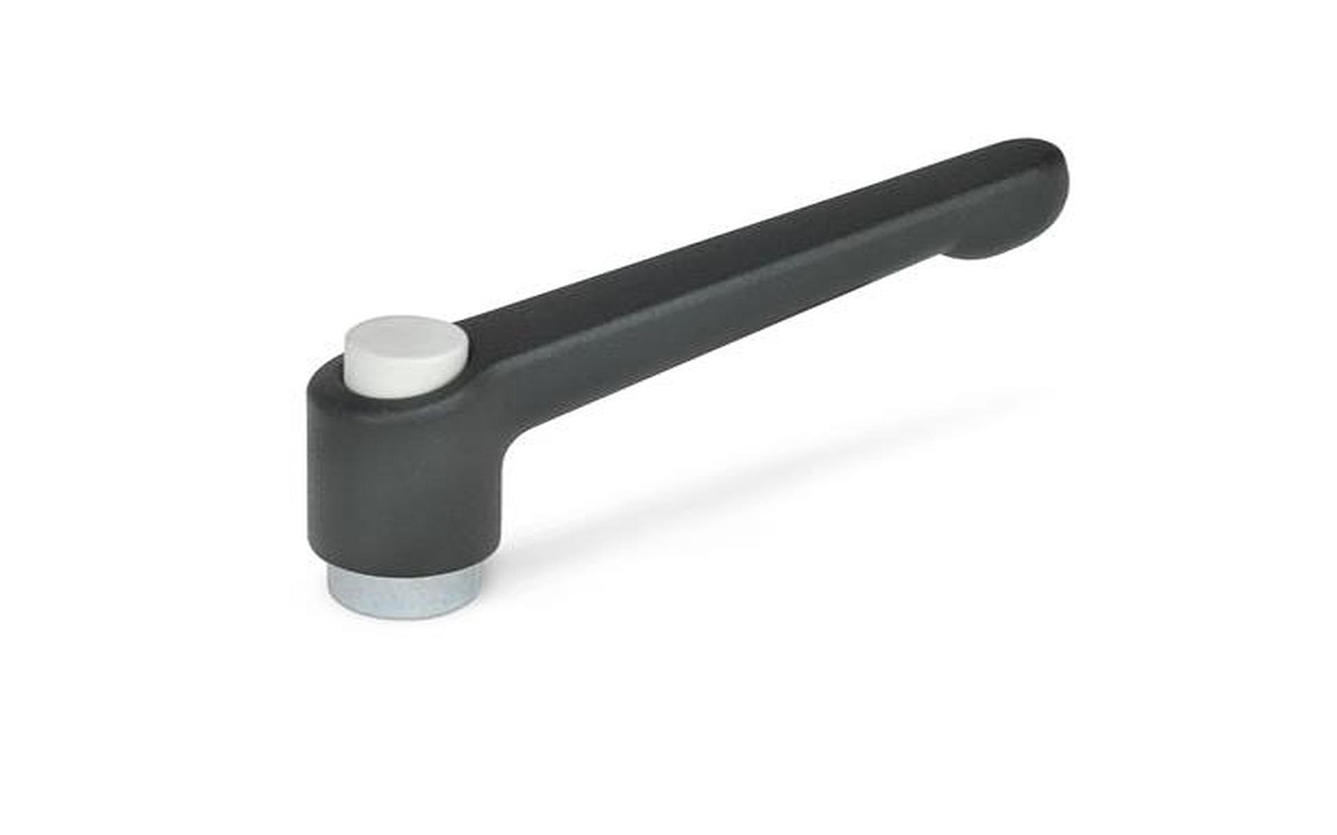 Adjustable clamping lever, with disengagement button, die-cast zinc, galvanized steel bushing