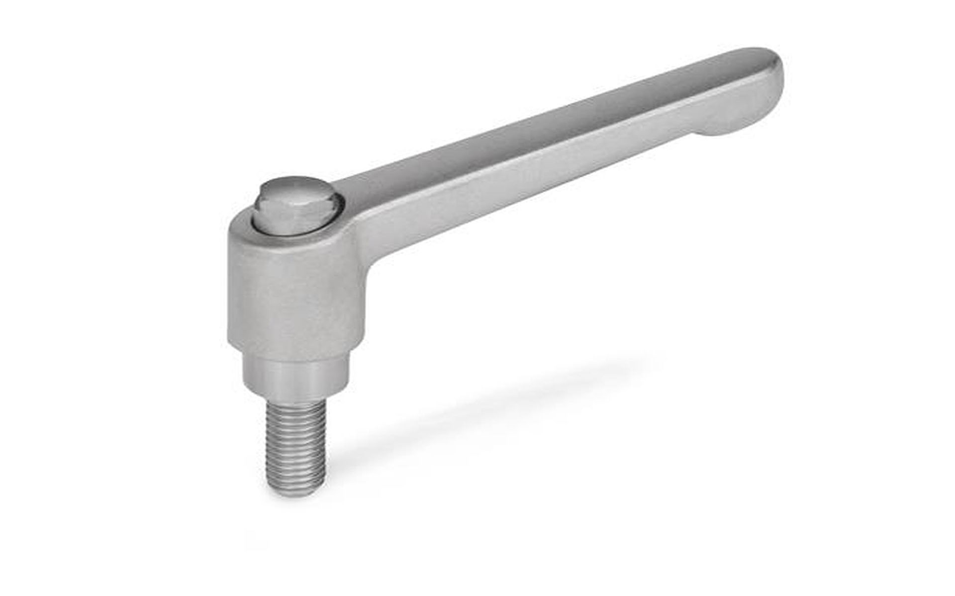 Adjustable stainless steel clamping lever with external hexagon, with screw, matt blasted