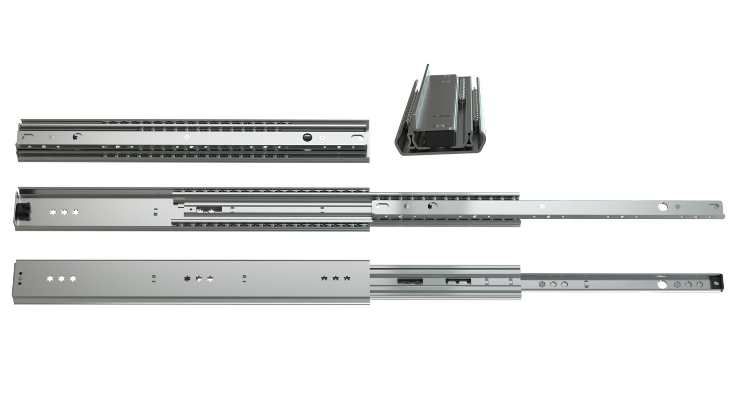 Teleskopschiene Vollauszug 070 | bis 200 kg | Zuhaltung, Auflagewinkel Innenschiene | Schock Metall CLASSIC