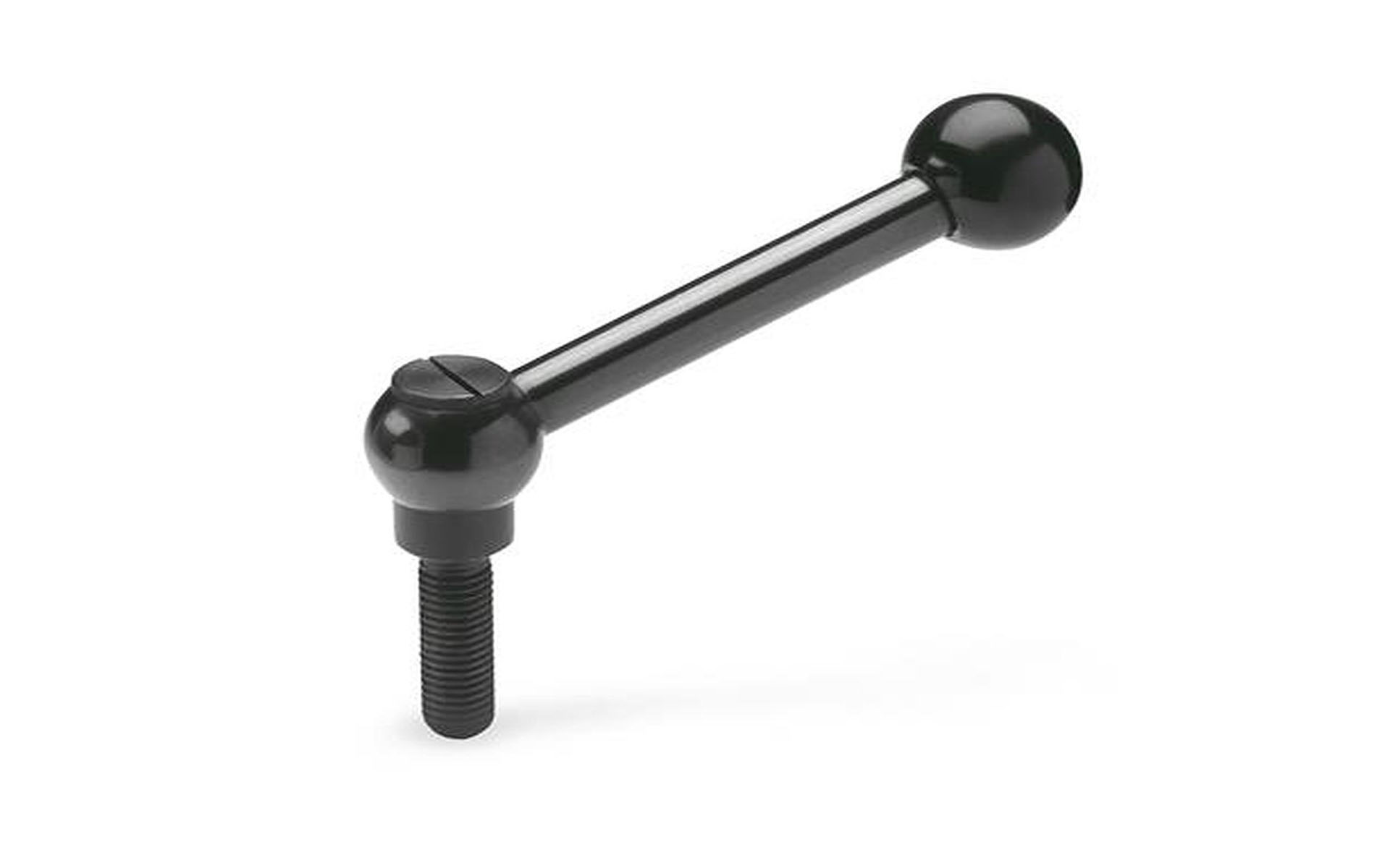 Adjustable ball handle, angled, with grub screw, steel