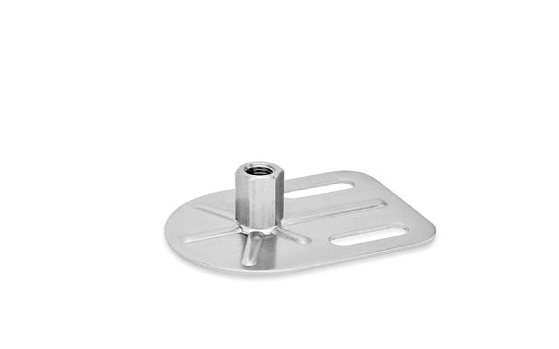 Edelstahl-Stellfüße mit Außensechskant, Innengewinde, mit Befestigungslasche, Rechteckform