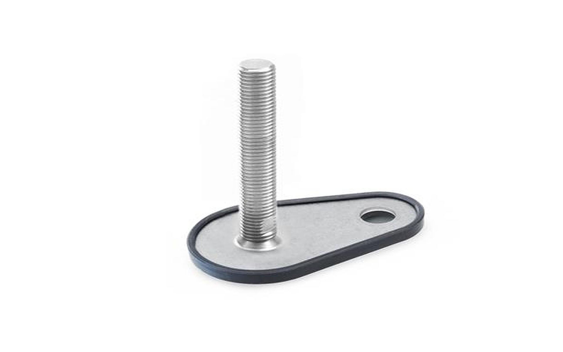 Edelstahl-Stellfüße, Schlüsselfläche unten, A4, mit Befestigungslasche, Tropfenform