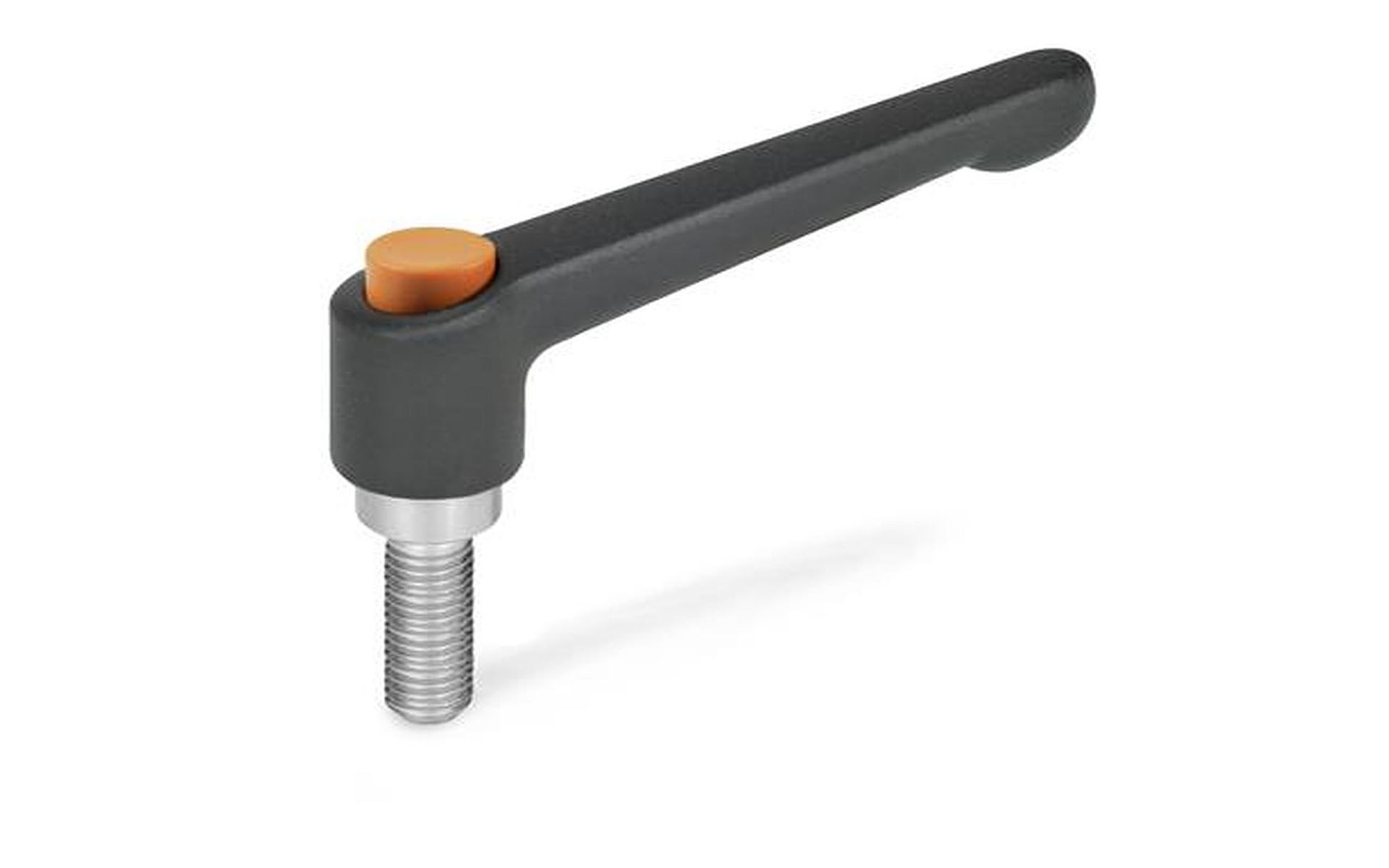 Adjustable clamping lever, with release button, die-cast zinc, stainless steel screw