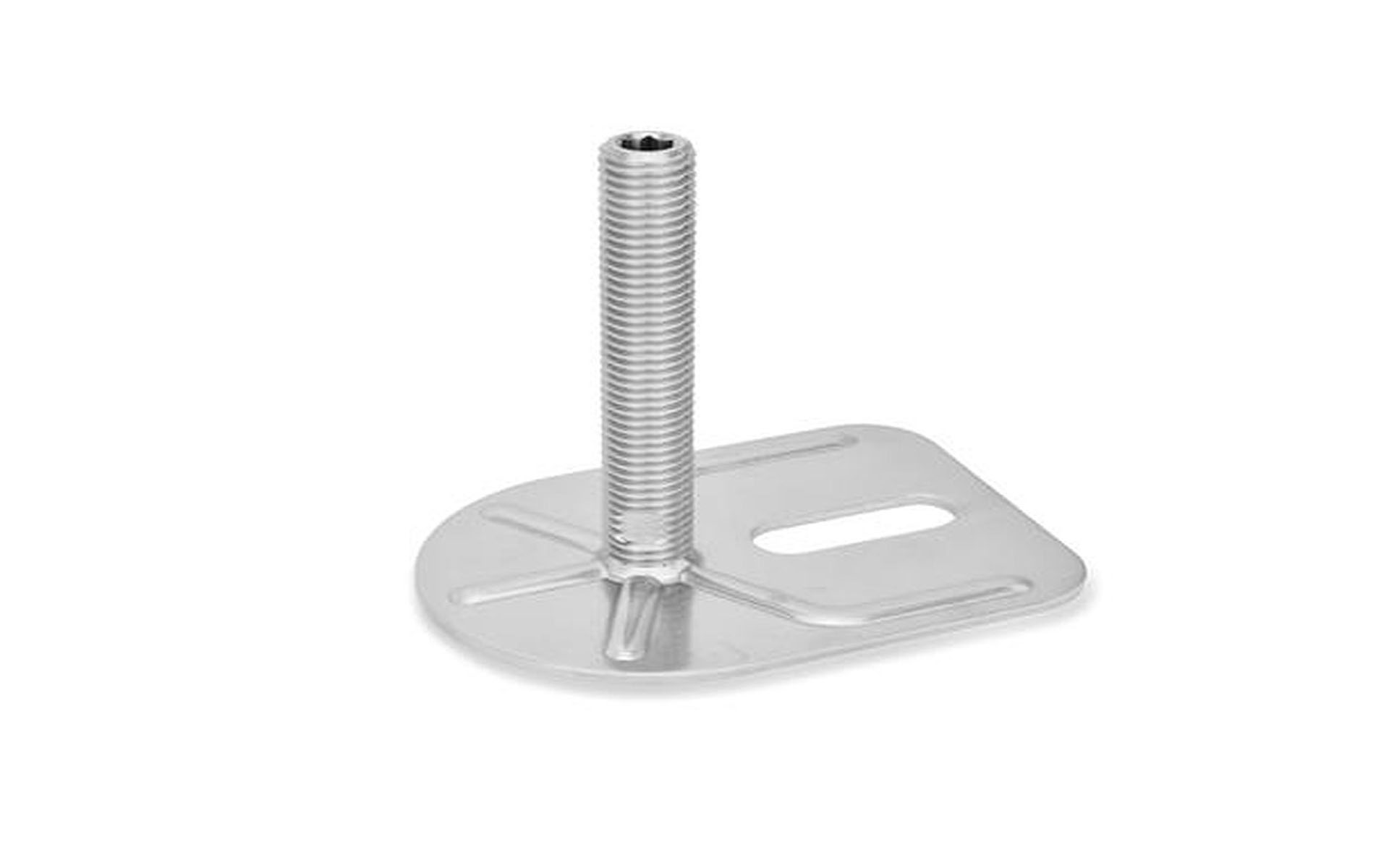 Edelstahl-Stellfüße, Innensechkant oben, Schlüsselfläche unten, mit Befestigungslasche, Rechteckform
