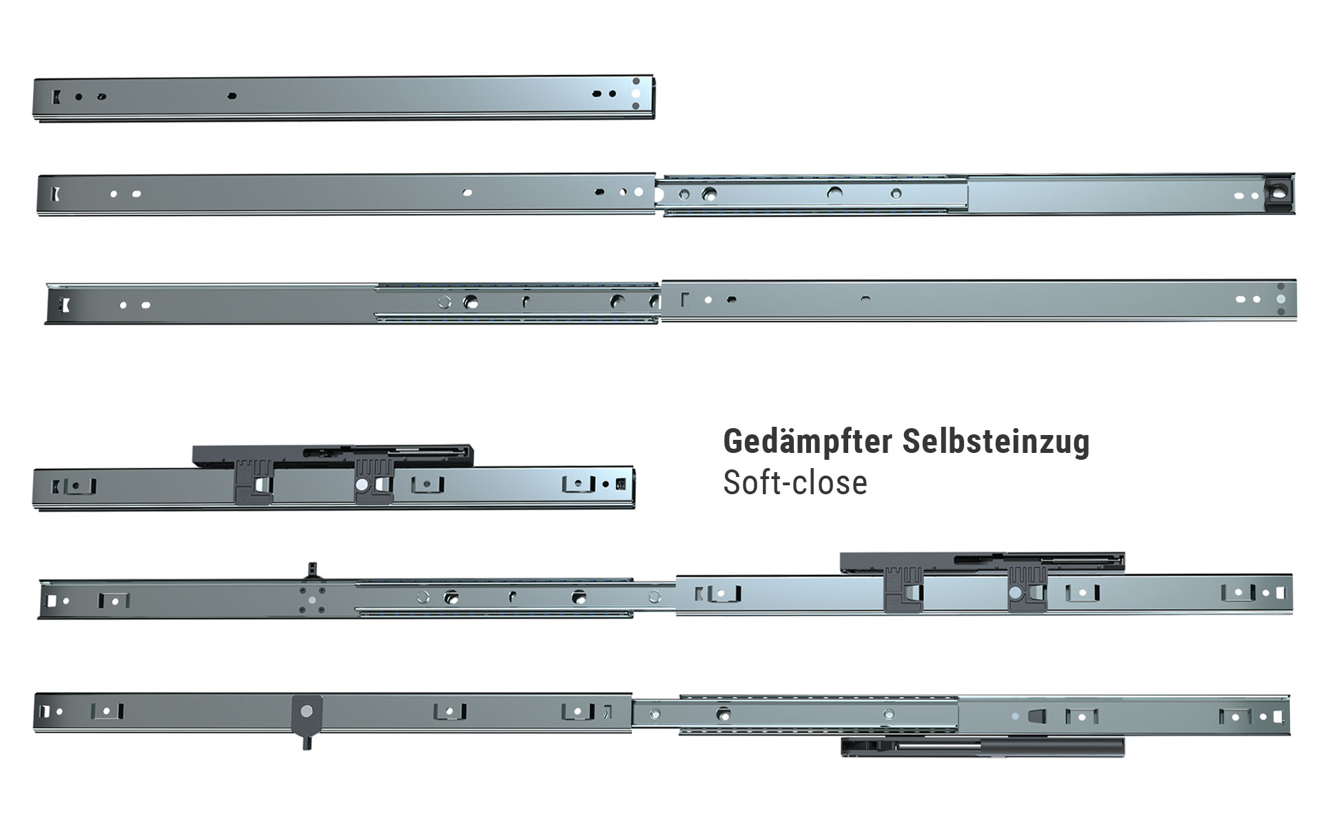 Telescopic slide full extension Series 040 | up to 30 kg | Schock Metall MODULAR